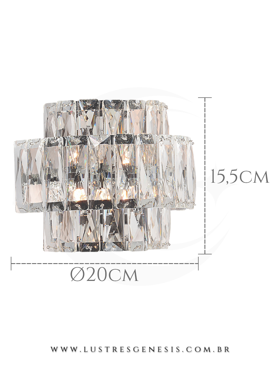 Arandela de Parede Cristal Classic Metal Cromado Transparentes 20x15,5cm, Sala de Estar, Lavabo, Cabeceira de Cama, Corredor, Hall